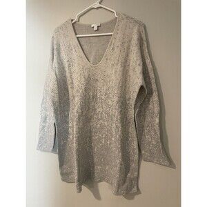 Pure Jill J Jill Pullover Tunic Sweater Gray Large V Neck Women's Abstract Soft